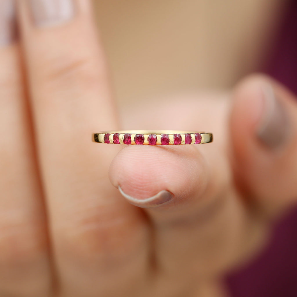 Real Ruby Semi Eternity Ring Ruby - ( AAA ) - Quality - Rosec Jewels