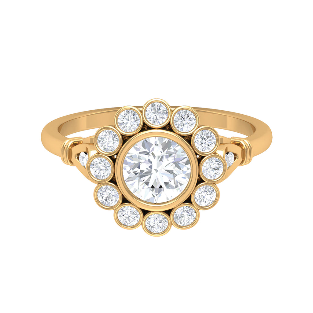 1.75 CT Floral Halo Moissanite Engagement Ring in Gold Moissanite - ( D-VS1 ) - Color and Clarity - Rosec Jewels