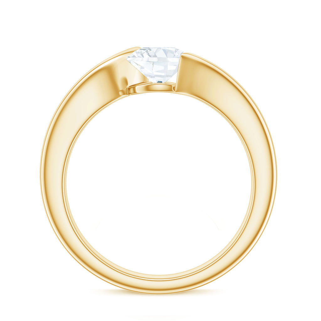 Round Certified Moissanite Solitaire Bypass Ring in Gold Moissanite - ( D-VS1 ) - Color and Clarity - Rosec Jewels
