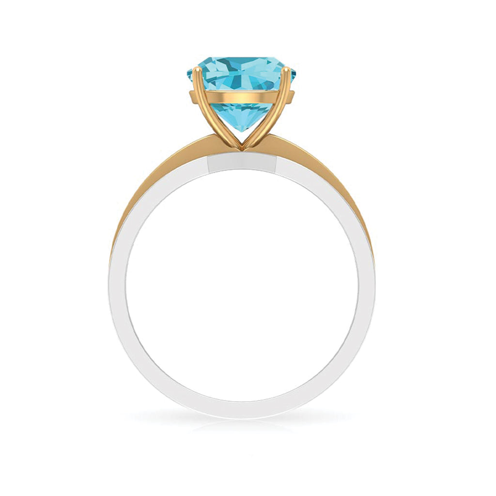 2.5 CT Cushion Cut Swiss Blue Topaz Solitaire with Diamond Two Tone Ring Swiss Blue Topaz - ( AAA ) - Quality - Rosec Jewels