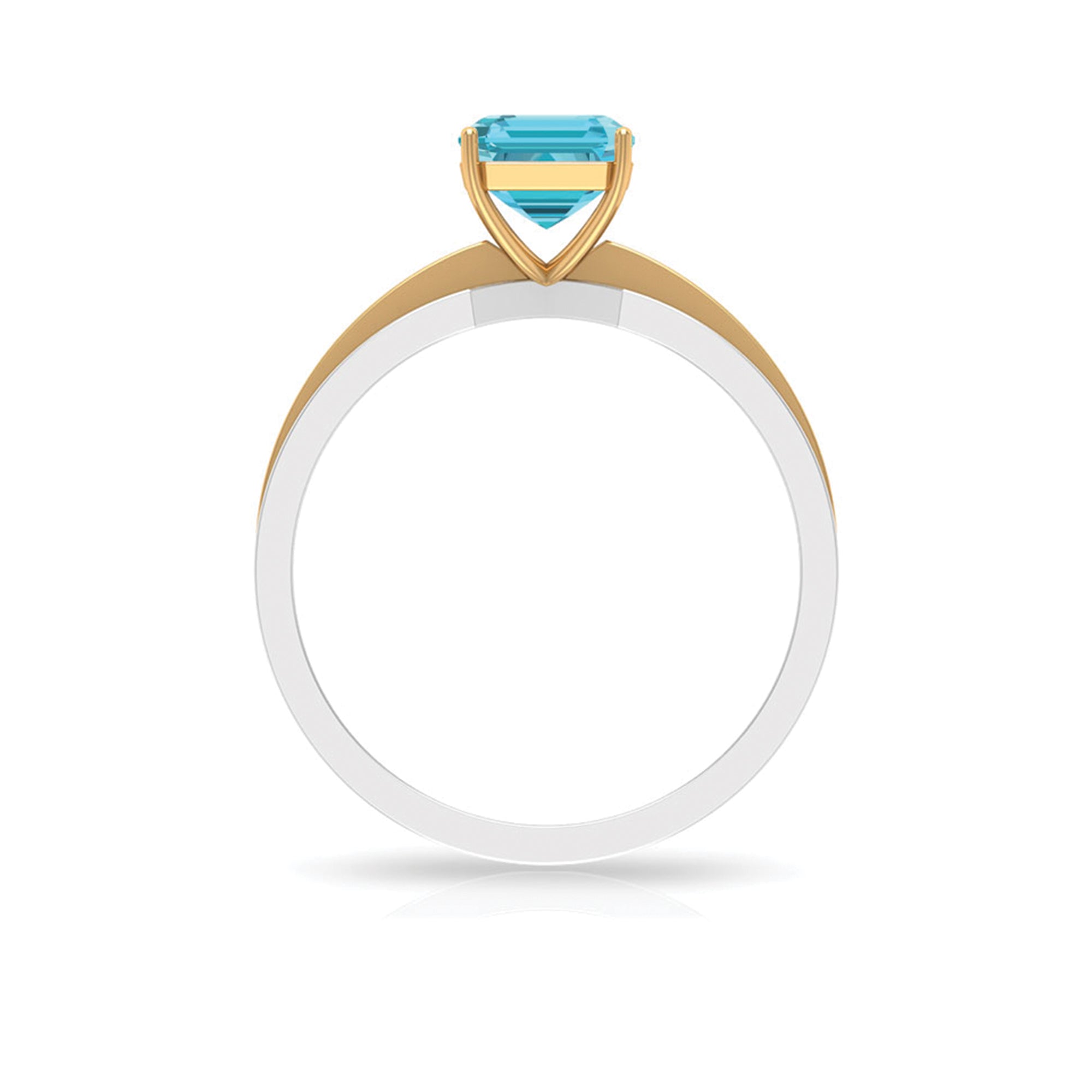 6X8 MM Emerald Cut Swiss Blue Topaz Solitaire with Diamond Two Tone Ring Swiss Blue Topaz - ( AAA ) - Quality - Rosec Jewels