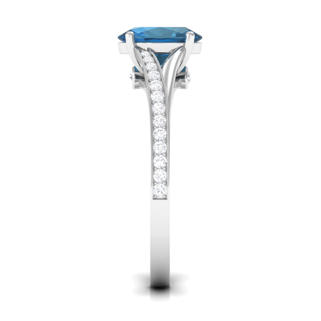 Split Shank Oval London Blue Topaz Solitaire Ring with Diamond London Blue Topaz - ( AAA ) - Quality - Rosec Jewels