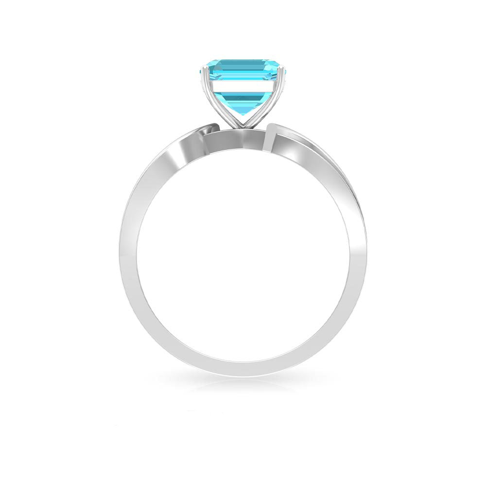 2.25 CT Two Tone Asscher Cut Swiss Blue Topaz Solitaire with Diamond Side Stone Ring Swiss Blue Topaz - ( AAA ) - Quality - Rosec Jewels