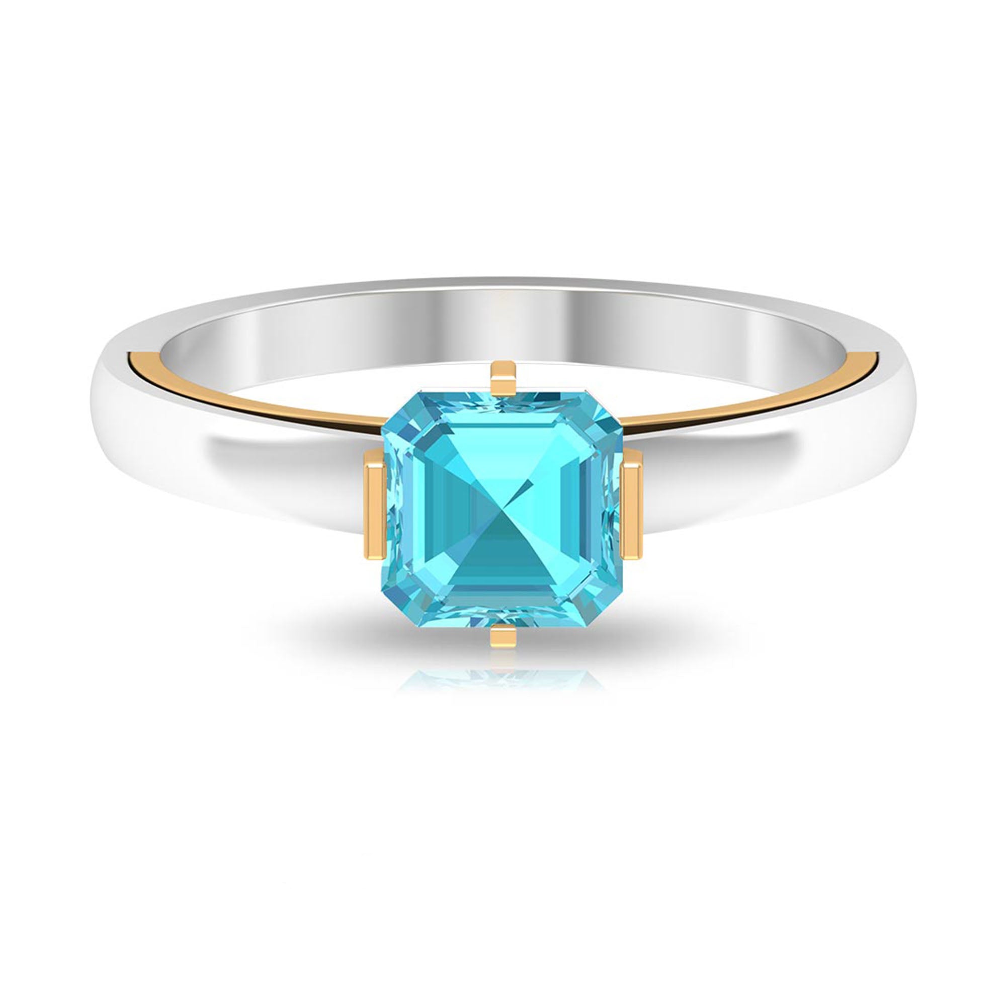 1.25 CT Asscher Cut Swiss Blue Topaz Solitaire Ring in Two Tone Gold Swiss Blue Topaz - ( AAA ) - Quality - Rosec Jewels