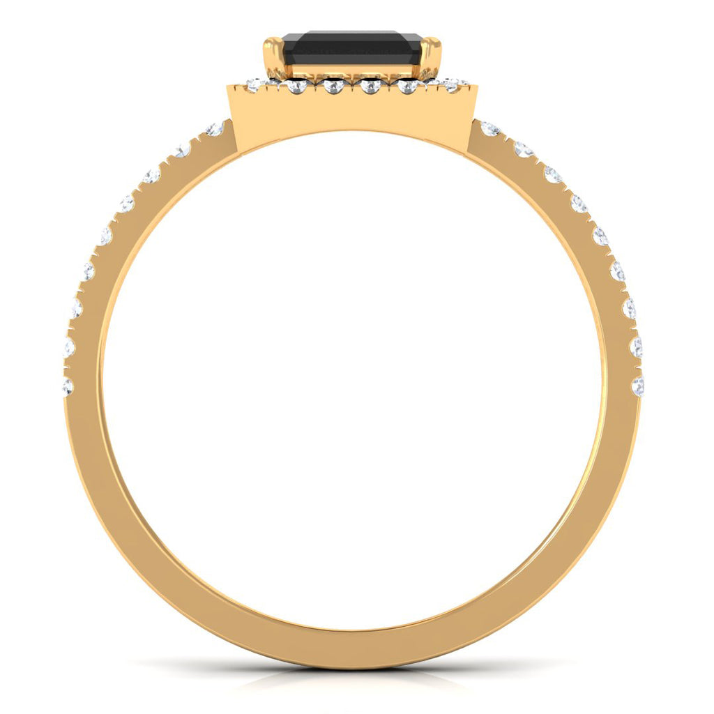 Asscher Cut Created Black Diamond and Diamond Halo Engagement Ring Lab Created Black Diamond - ( AAAA ) - Quality - Rosec Jewels
