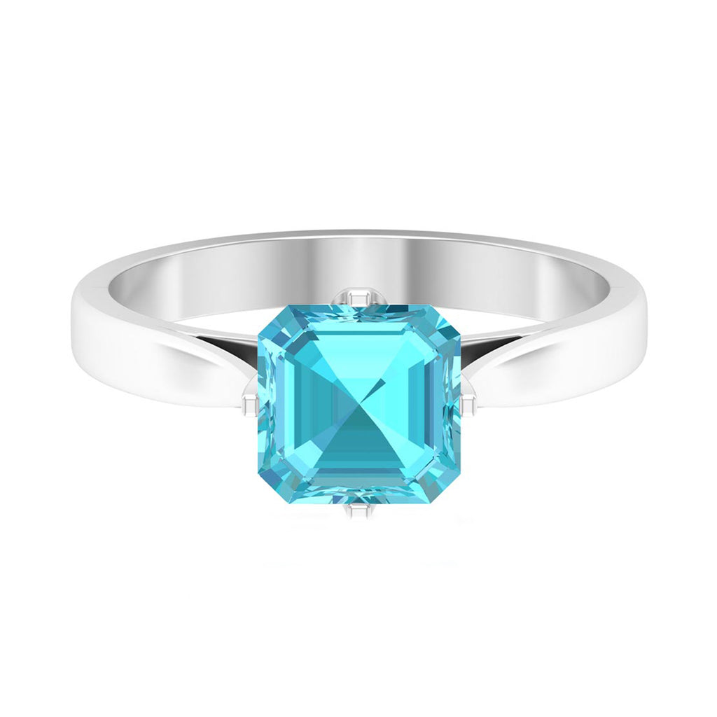 Stunning Asscher Cut Swiss Blue Topaz Solitaire Ring Swiss Blue Topaz - ( AAA ) - Quality - Rosec Jewels