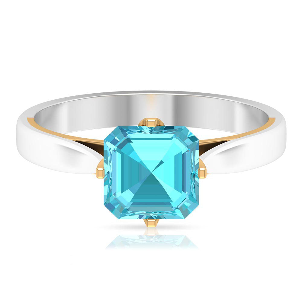 Stunning Asscher Cut Swiss Blue Topaz Solitaire Ring Swiss Blue Topaz - ( AAA ) - Quality - Rosec Jewels
