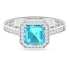 4 CT Asscher Cut Swiss Blue Topaz Vintage Engagement Ring with Moissanite Accent Swiss Blue Topaz - ( AAA ) - Quality - Rosec Jewels