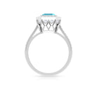 6 MM Asscher Cut Swiss Blue Topaz Solitaire with Diamond Side Stone Ring Swiss Blue Topaz - ( AAA ) - Quality - Rosec Jewels