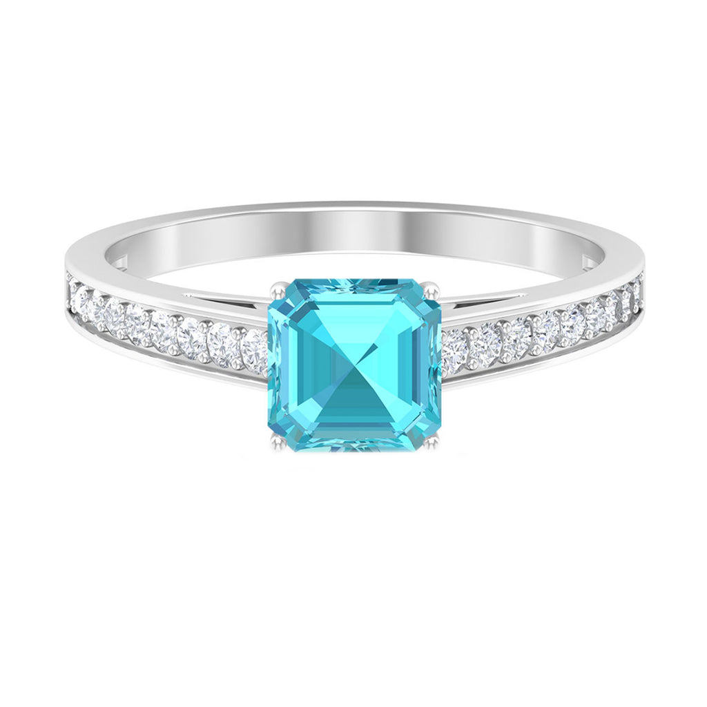 1.75 CT Swiss Blue Topaz Solitaire Ring with Diamond Side Stones Swiss Blue Topaz - ( AAA ) - Quality - Rosec Jewels