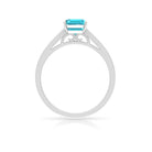 6X8 MM Emerald Cut Shaped Swiss Blue Topaz Solitaire with Diamond Side Stone Ring Swiss Blue Topaz - ( AAA ) - Quality - Rosec Jewels
