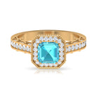 Asscher Cut Swiss Blue Topaz and Moissanite Engagement Ring Swiss Blue Topaz - ( AAA ) - Quality - Rosec Jewels