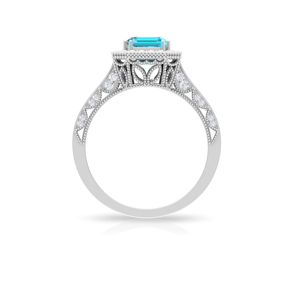 2.75 CT Swiss Blue Topaz Vintage Engagement Ring with Moissanite Swiss Blue Topaz - ( AAA ) - Quality - Rosec Jewels