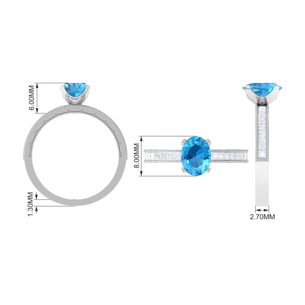 Classic Solitaire Ring with 1.75 CT Swiss Blue Topaz and Moissanite Swiss Blue Topaz - ( AAA ) - Quality - Rosec Jewels