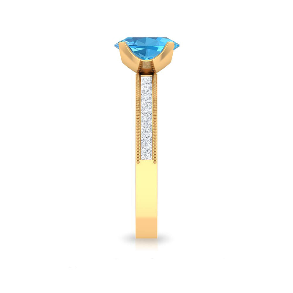 Classic Solitaire Ring with 1.75 CT Swiss Blue Topaz and Moissanite Swiss Blue Topaz - ( AAA ) - Quality - Rosec Jewels