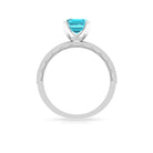 Milgrain Detailed Swiss Blue Topaz Solitaire Ring with Diamond Swiss Blue Topaz - ( AAA ) - Quality - Rosec Jewels