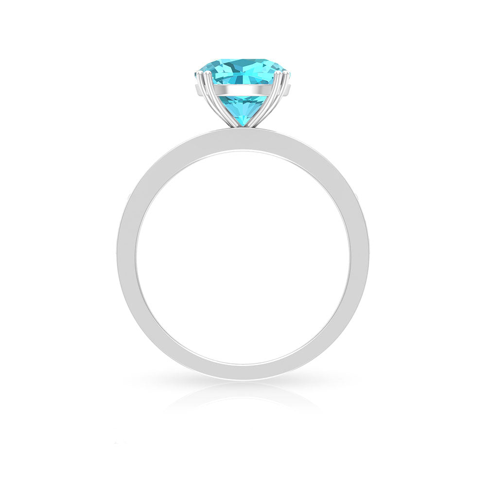 2 CT French Set Swiss Blue Topaz Solitaire Ring Swiss Blue Topaz - ( AAA ) - Quality - Rosec Jewels