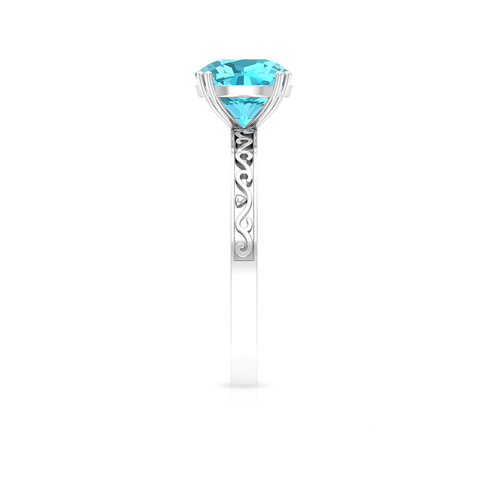 2 CT French Set Swiss Blue Topaz Solitaire Ring Swiss Blue Topaz - ( AAA ) - Quality - Rosec Jewels
