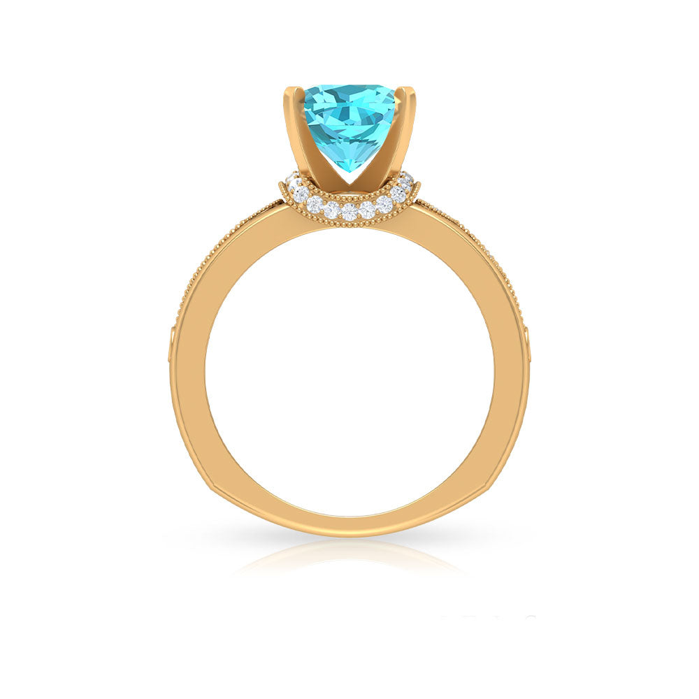 2.50 CT Swiss Blue Topaz Milgrain Solitaire Ring with Diamond Accents Swiss Blue Topaz - ( AAA ) - Quality - Rosec Jewels