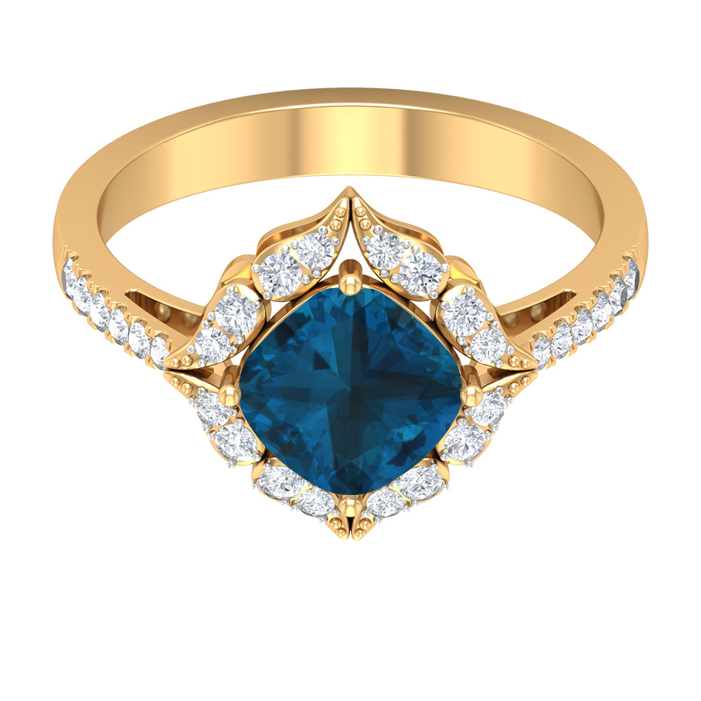 Vintage Inspired London Blue Topaz and Diamond Engagement Ring London Blue Topaz - ( AAA ) - Quality - Rosec Jewels