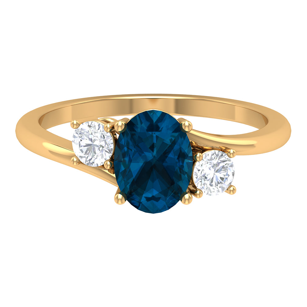 London Blue Topaz Solitaire Bypass Ring with Diamond Side Stones London Blue Topaz - ( AAA ) - Quality - Rosec Jewels