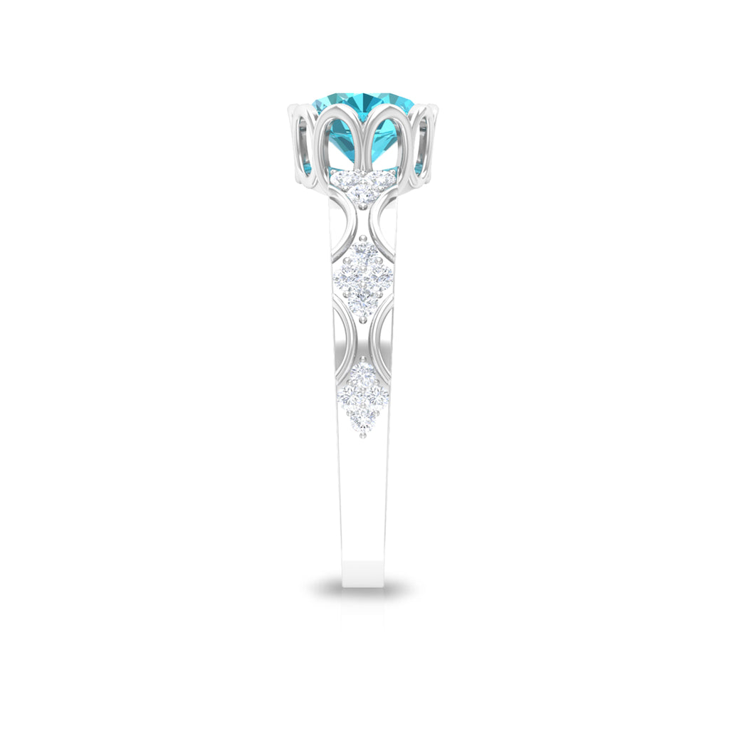 Solitaire Engagement Band Ring with 2 CT Swiss Blue Topaz and Diamond Swiss Blue Topaz - ( AAA ) - Quality - Rosec Jewels