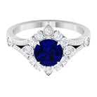 2.50 CT Vintage Inspired Created Blue Sapphire Ring with Zircon Accent Lab Created Blue Sapphire - ( AAAA ) - Quality - Rosec Jewels