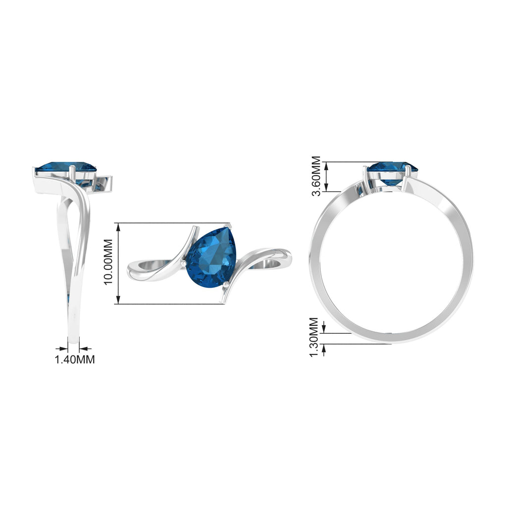 8X6 MM Pear Cut London Blue Topaz Bypass Ring London Blue Topaz - ( AAA ) - Quality - Rosec Jewels