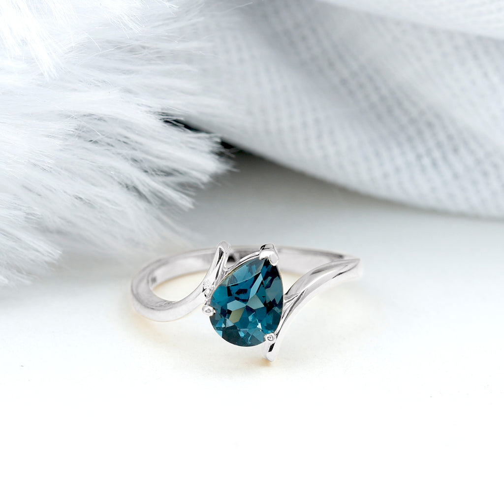 8X6 MM Pear Cut London Blue Topaz Bypass Ring London Blue Topaz - ( AAA ) - Quality - Rosec Jewels
