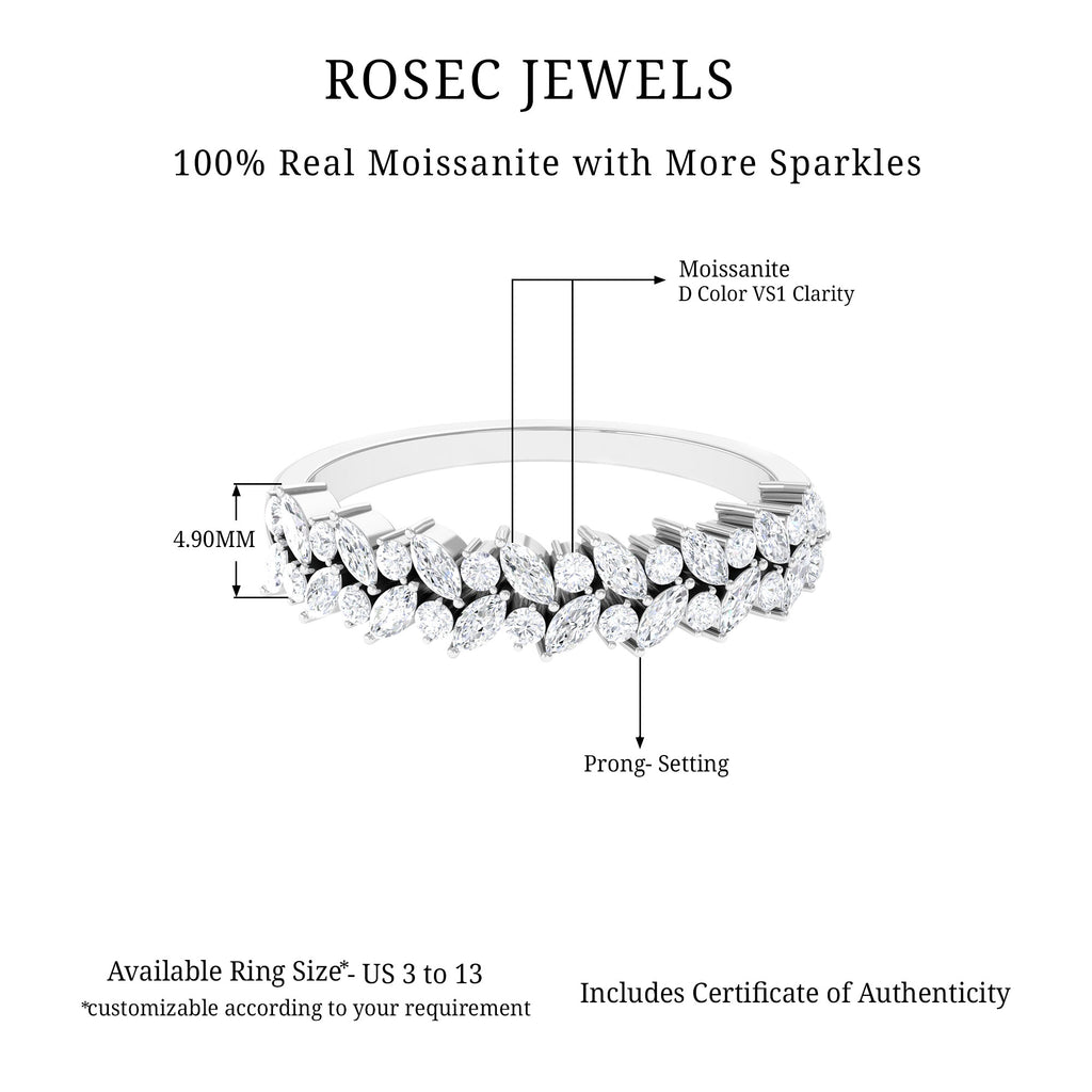 Marquise and Round Moissanite Half Eternity Ring Moissanite - ( D-VS1 ) - Color and Clarity - Rosec Jewels