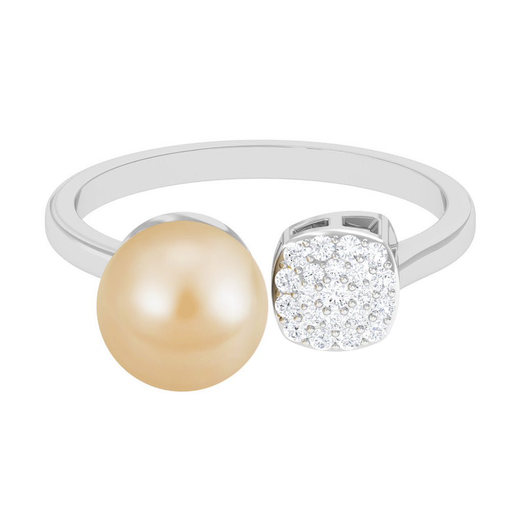 Golden South Sea Pearl and Diamond Cuff Engagement Ring South Sea Pearl - ( AAA ) - Quality - Rosec Jewels