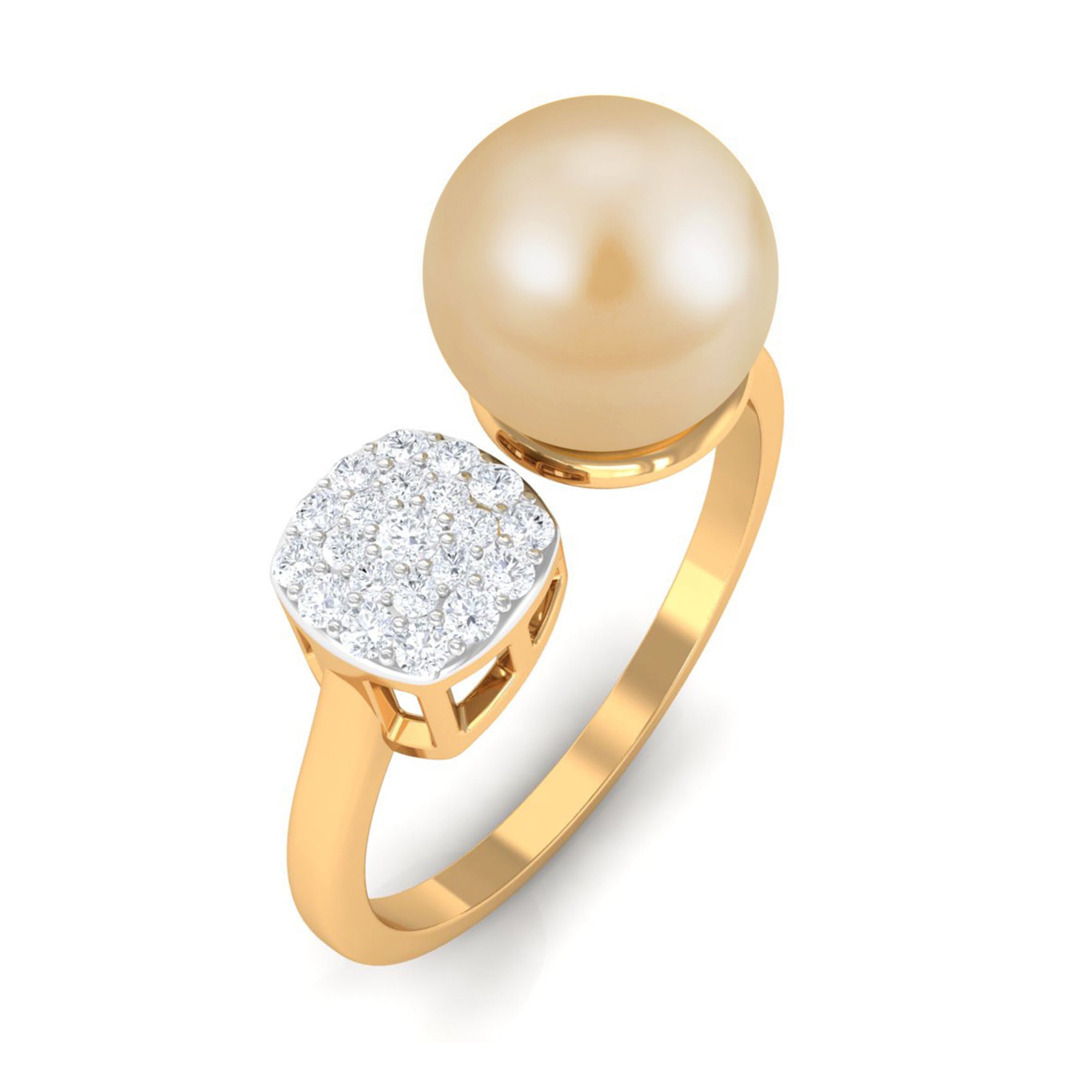 Golden South Sea Pearl and Diamond Cuff Engagement Ring South Sea Pearl - ( AAA ) - Quality - Rosec Jewels