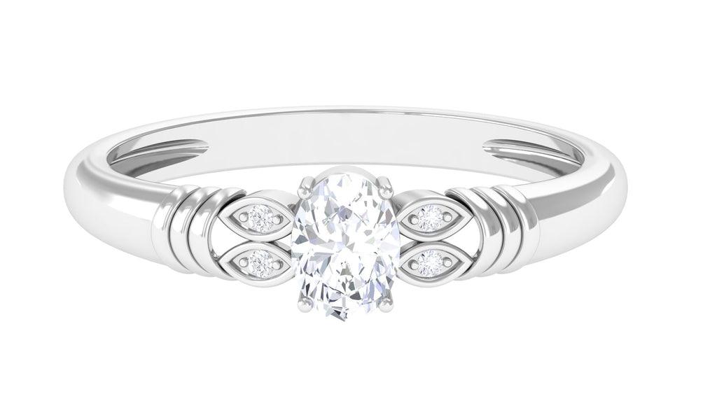 Oval Cut Real Diamond Solitaire Engagement Ring Diamond - ( HI-SI ) - Color and Clarity - Rosec Jewels
