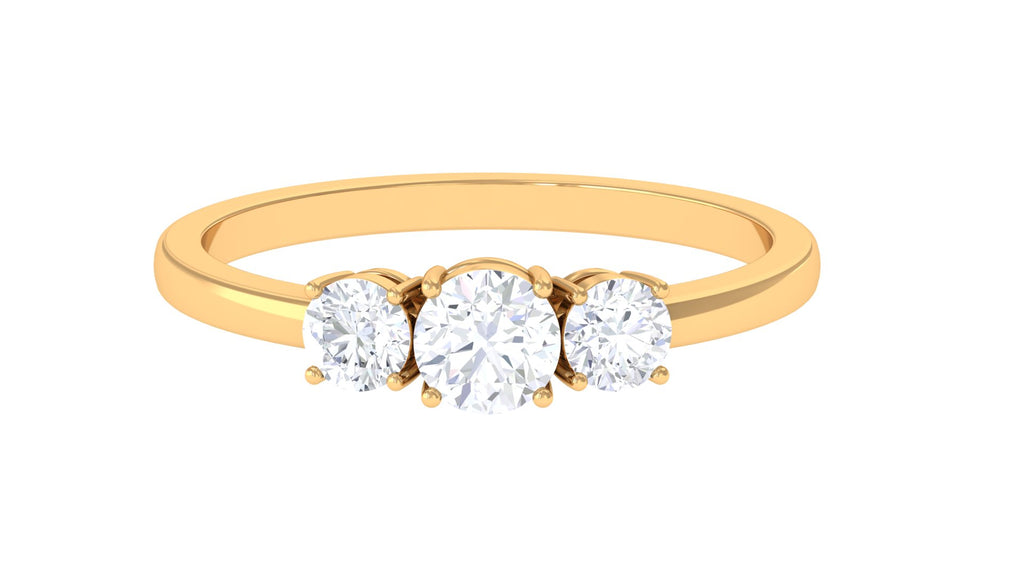 0.75 CT Round Diamond Three Stone Engagement Ring in Gold Diamond - ( HI-SI ) - Color and Clarity - Rosec Jewels