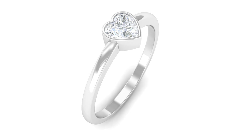 Bezel Set Heart Shape Real Diamond Solitaire Promise Ring Diamond - ( HI-SI ) - Color and Clarity - Rosec Jewels