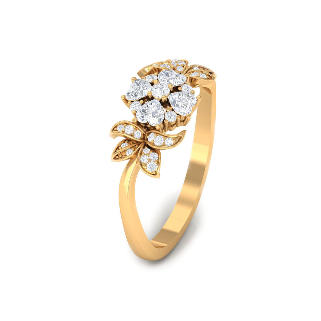 Round and Heart Shape Diamond Flower Engagement Ring in Gold Diamond - ( HI-SI ) - Color and Clarity - Rosec Jewels