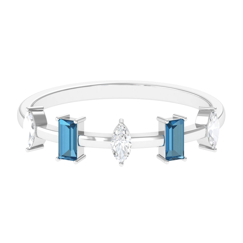 Baguette London Blue Topaz and Marquise Diamond Half Eternity Ring London Blue Topaz - ( AAA ) - Quality - Rosec Jewels