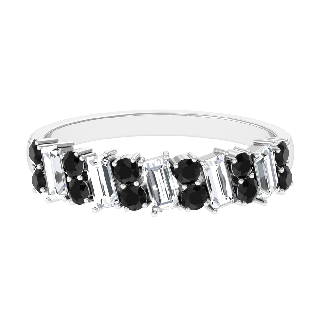Baguette Moissanite and Black Diamond Eternity Ring Black Diamond - ( AAA ) - Quality - Rosec Jewels