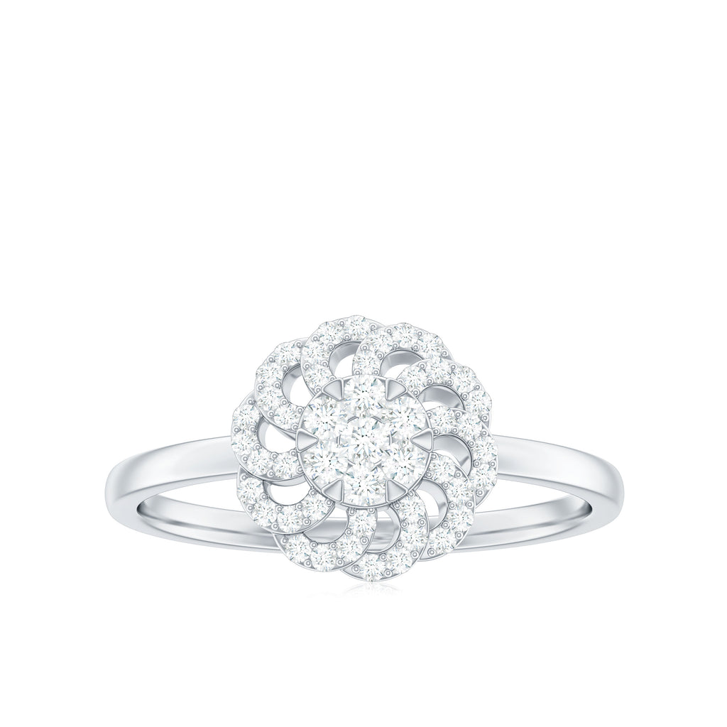 Illusion Set Round Diamond Flower Engagement Ring Diamond - ( HI-SI ) - Color and Clarity - Rosec Jewels