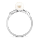 Freshwater Pearl Solitaire Crossover Engagement Ring with Diamond Freshwater Pearl - ( AAA ) - Quality - Rosec Jewels