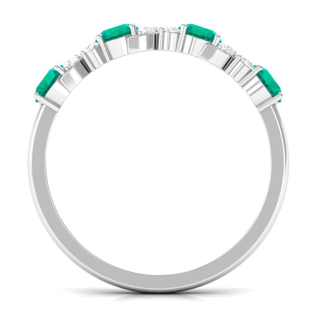 1 CT Elegant Emerald and Diamond Half Eternity Ring Emerald - ( AAA ) - Quality - Rosec Jewels