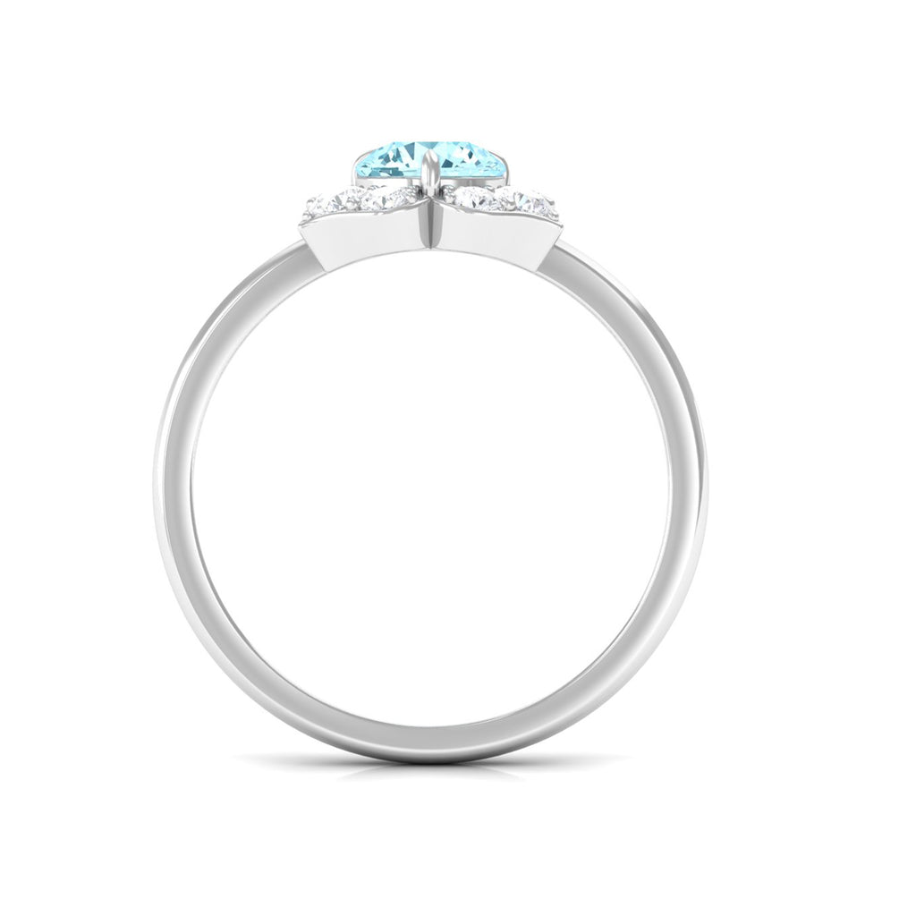 1 CT Round Aquamarine Flower Engagement Ring with Diamond Aquamarine - ( AAA ) - Quality - Rosec Jewels