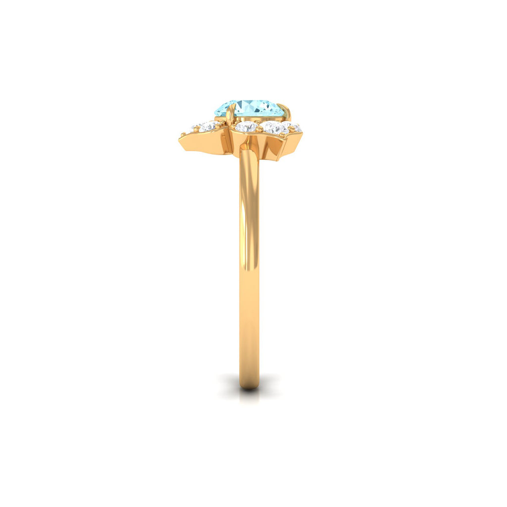 1 CT Round Aquamarine Flower Engagement Ring with Diamond Aquamarine - ( AAA ) - Quality - Rosec Jewels