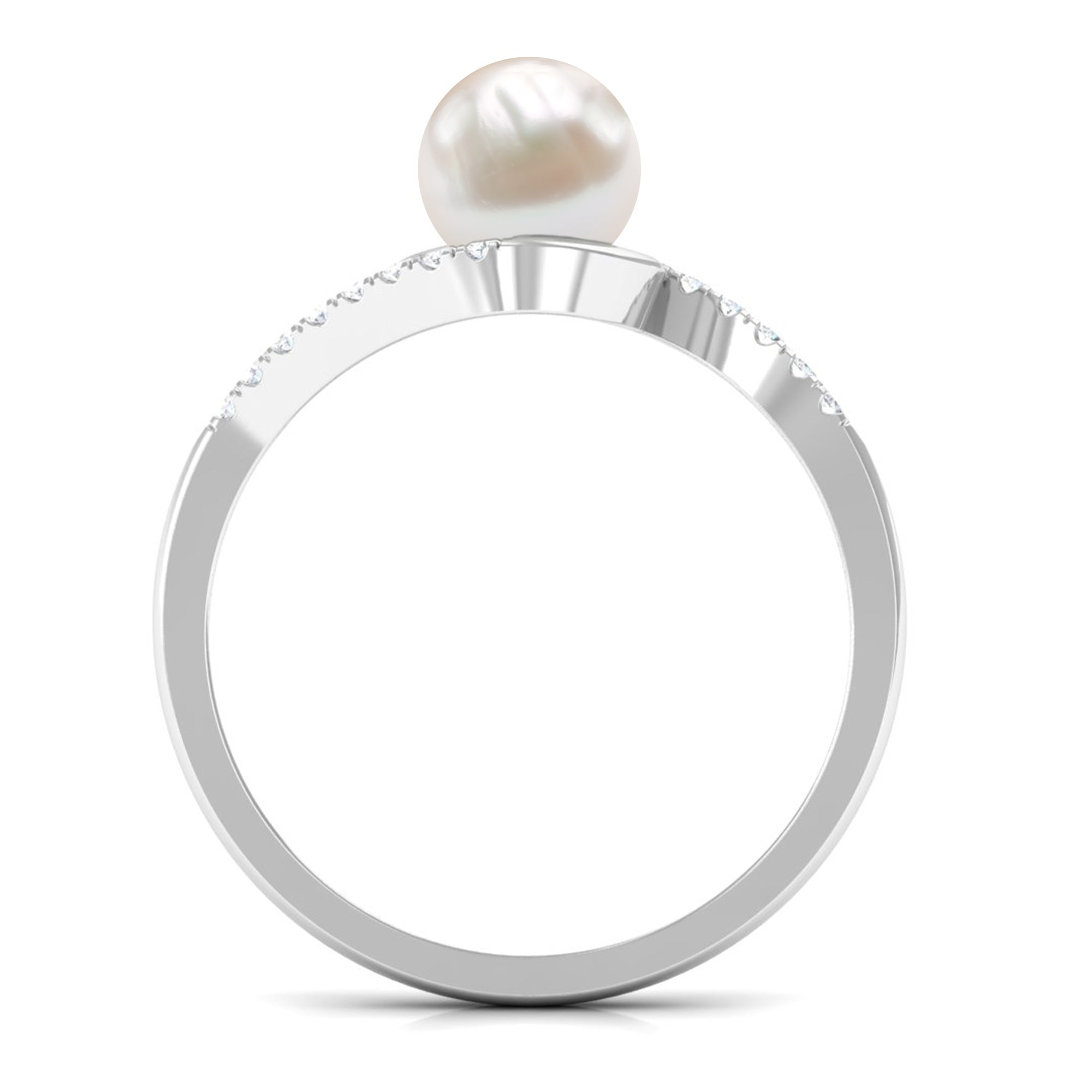 Freshwater Pearl Solitaire Bypass Engagement Ring with Diamond Accent Freshwater Pearl - ( AAA ) - Quality - Rosec Jewels