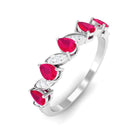 1.25 CT Pear Ruby Half Eternity Band Ring with Diamond Ruby - ( AAA ) - Quality - Rosec Jewels