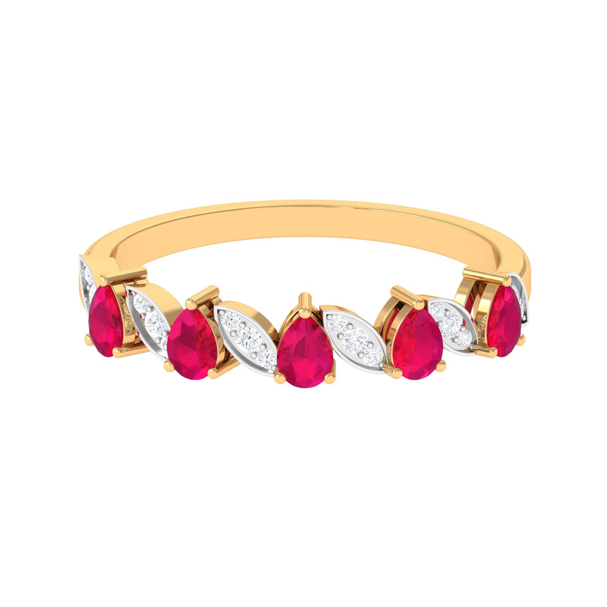 1.25 CT Pear Ruby Half Eternity Band Ring with Diamond Ruby - ( AAA ) - Quality - Rosec Jewels