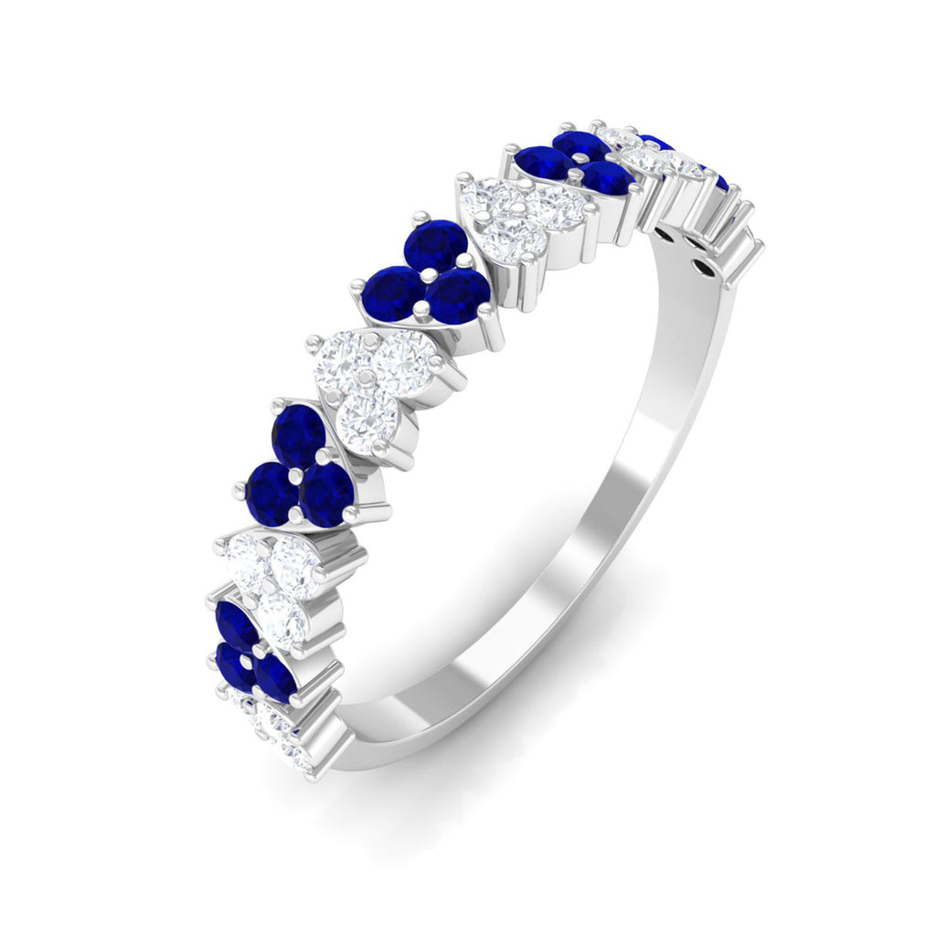 3/4 CT Blue Sapphire and Diamond Heart Half Eternity Ring Blue Sapphire - ( AAA ) - Quality - Rosec Jewels