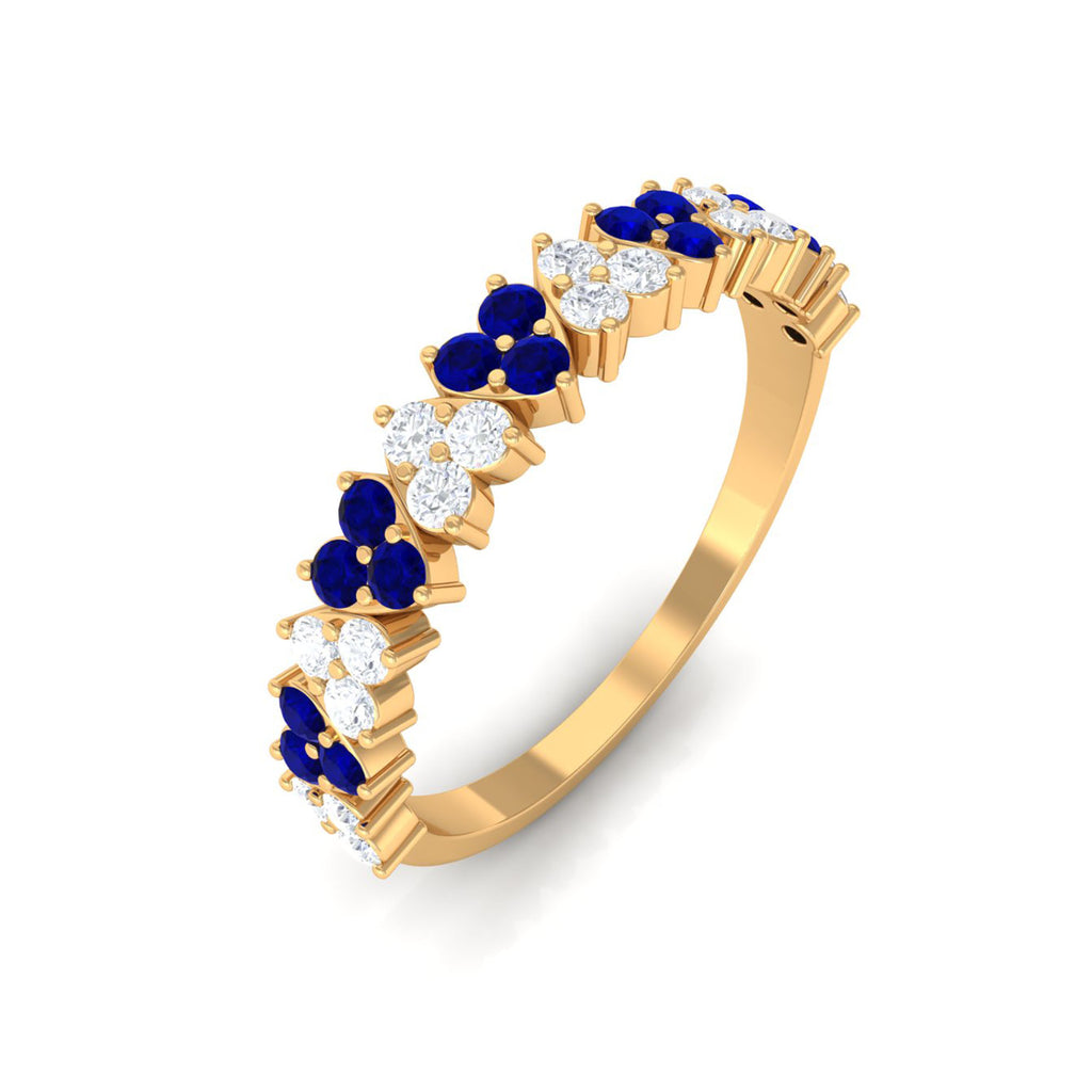 3/4 CT Blue Sapphire and Diamond Heart Half Eternity Ring Blue Sapphire - ( AAA ) - Quality - Rosec Jewels