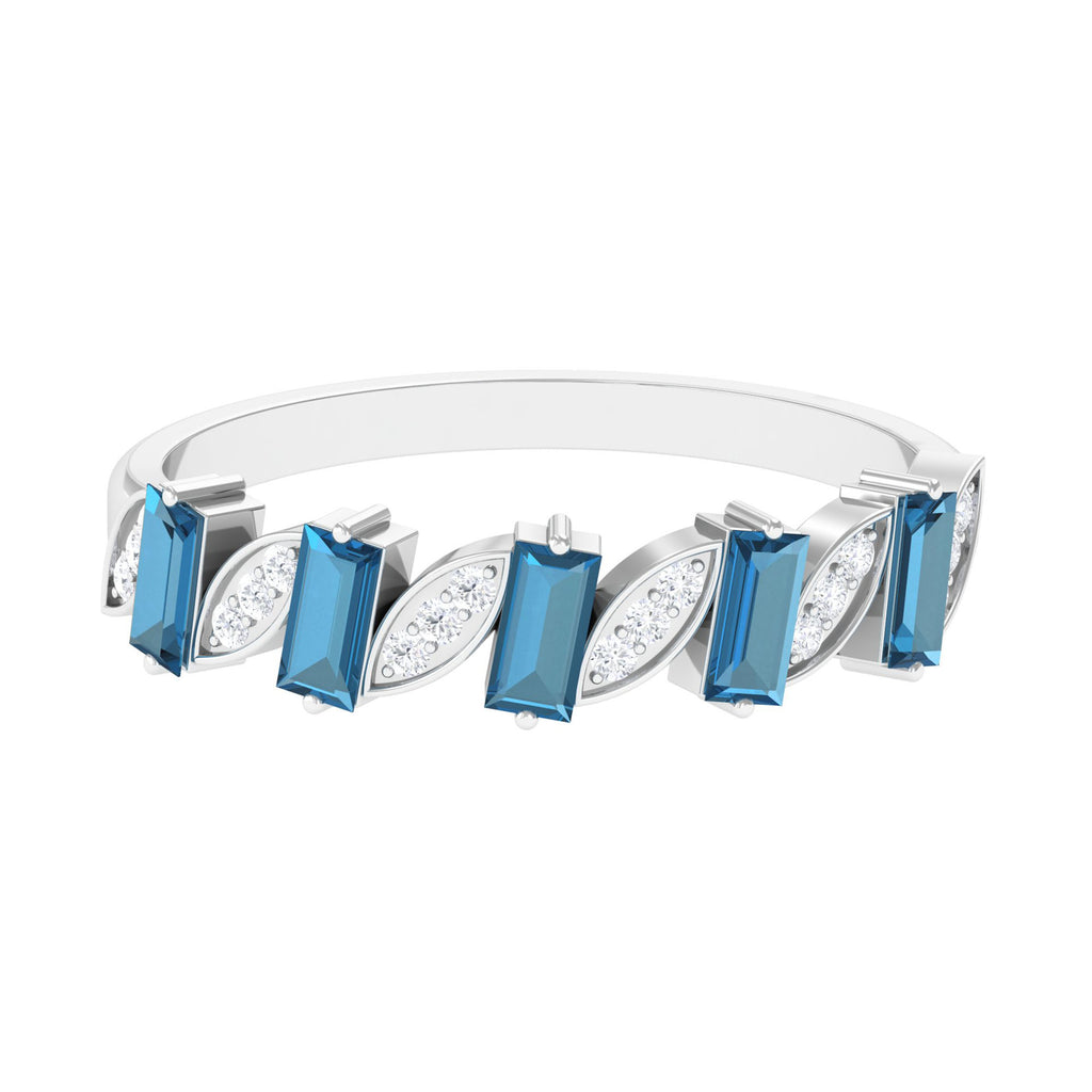 3/4 CT London Blue Topaz and Diamond Tilted Half Eternity Ring London Blue Topaz - ( AAA ) - Quality - Rosec Jewels