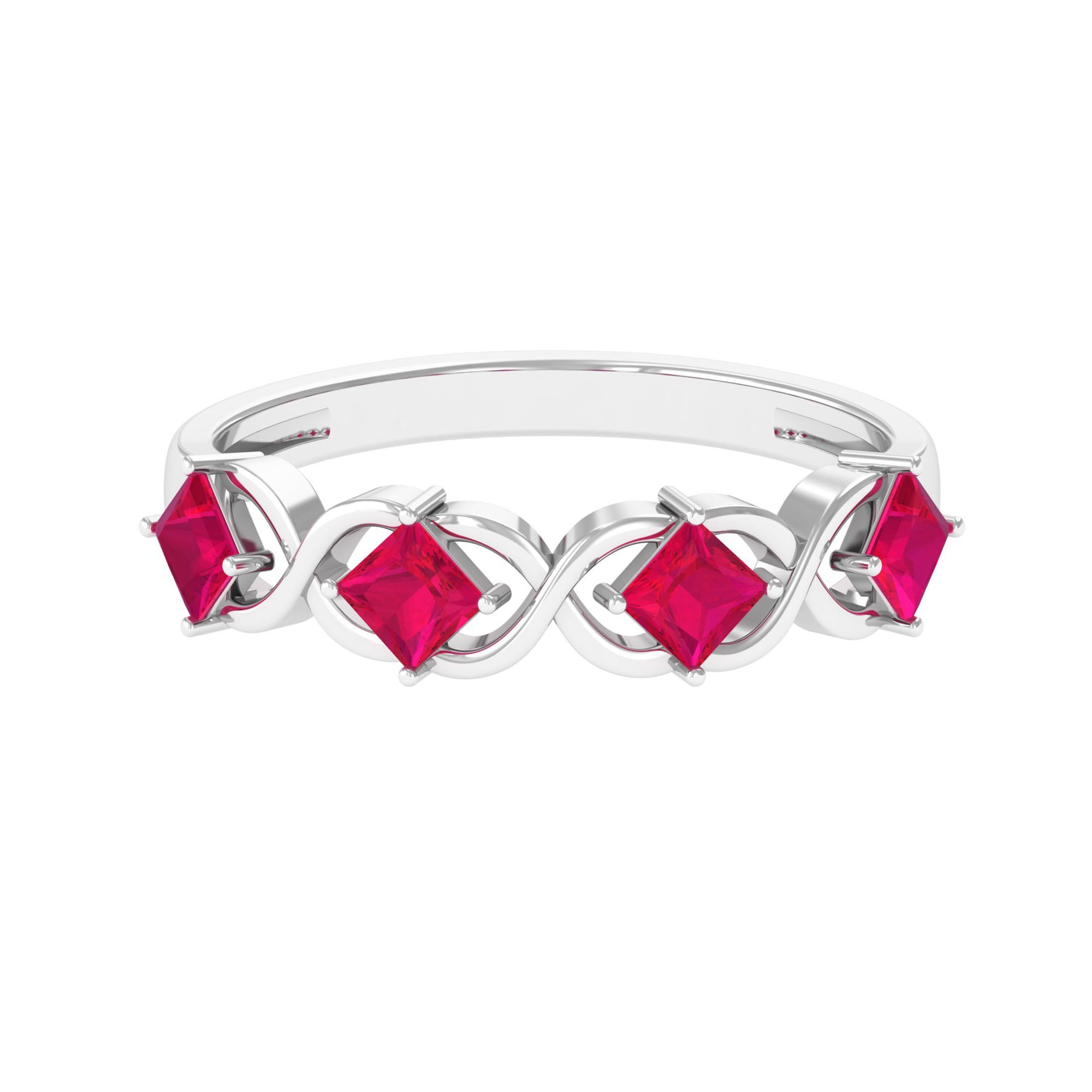 3/4 Carat Ruby Princess Half Eternity Band in Gold Ruby - ( AAA ) - Quality - Rosec Jewels